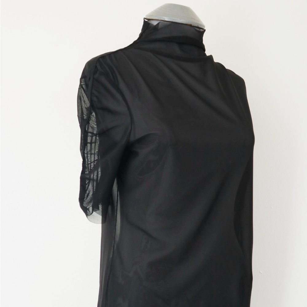 Opening Ceremony Black Mesh Mockneck Top Ruched Detail